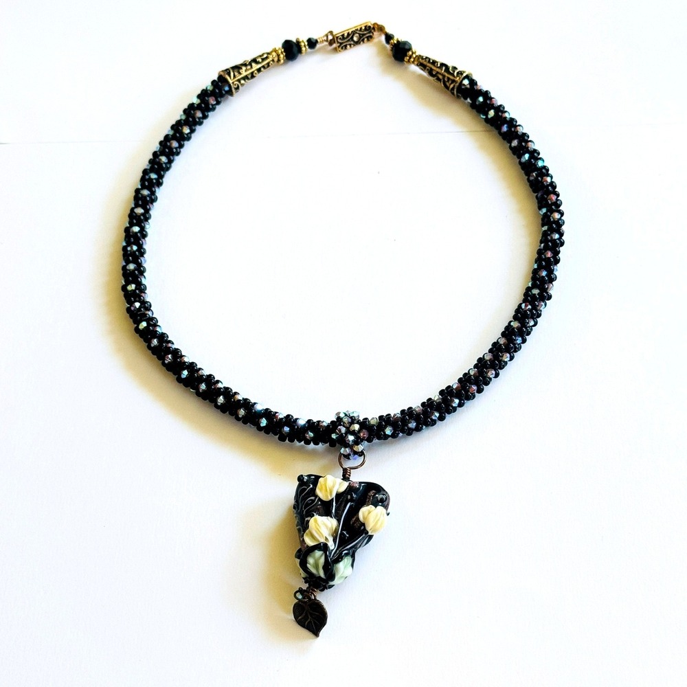 VTG heart‎ Necklace Venetian Art Glass Murano Crystal Beaded Wedding Cake  18"